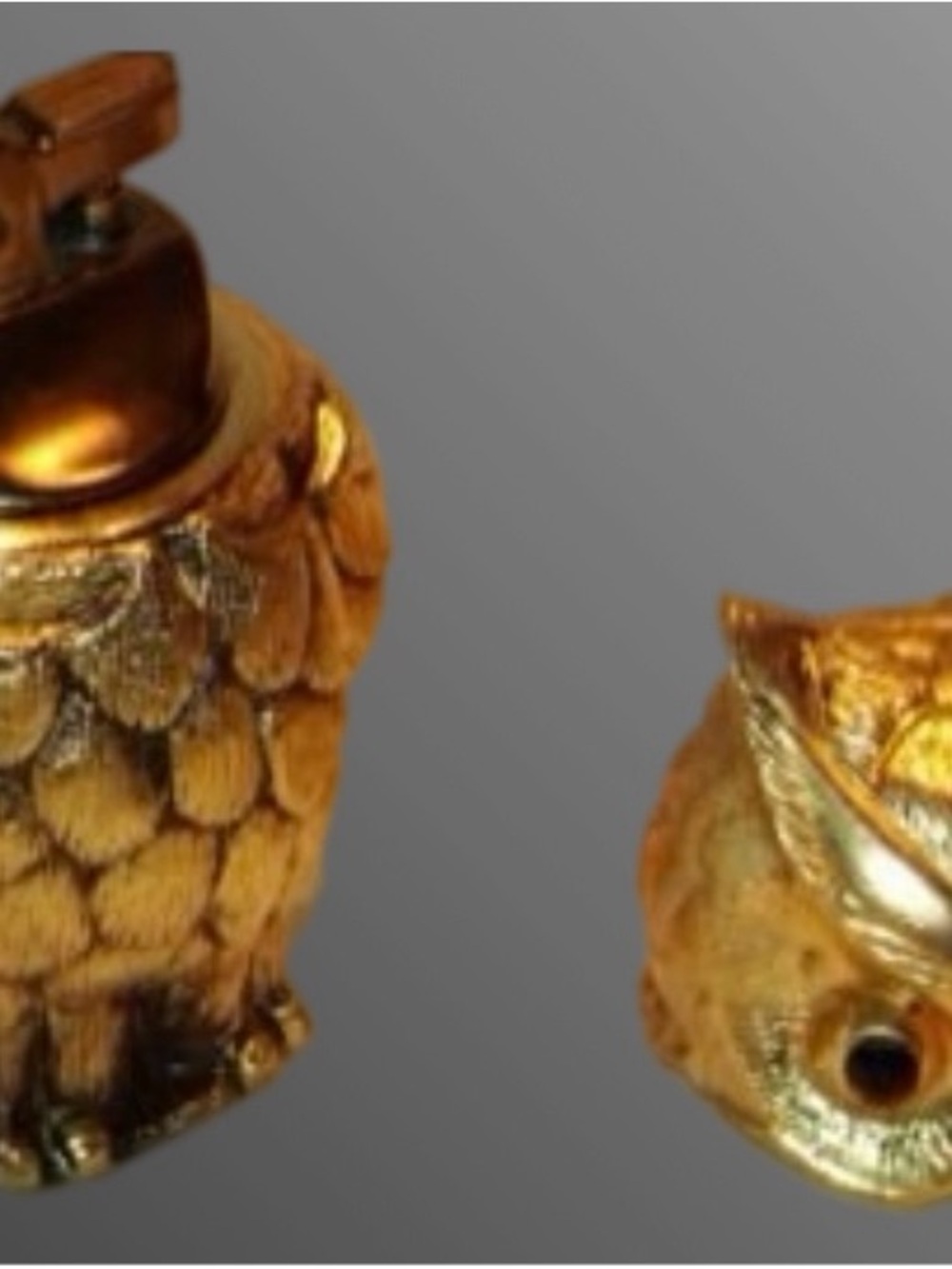 Vintage Heavy Gold Gilt Owl Table lighter with Glass Jewel Eyes by TAN 1964 - Picture 2 of 4
